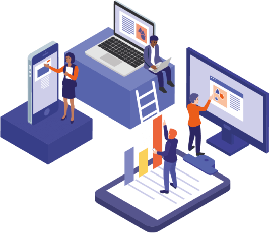 Imagem ilustrativa de um escritório e funcionários